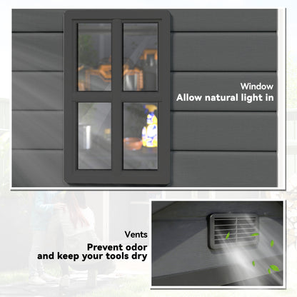 Aluminium Alloy & PP Garden Storage Shed | Double Doors | Lock & 3 Keys | Window | Vent | Sloped Roof | 40kg/m² Snow Rating | 183x134x210cm | 2.12m² | Dark Grey