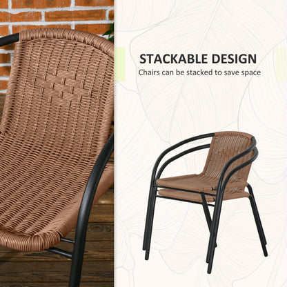 3 Piece Rattan Bistro Set | 2 Leisure Chairs | 5mm Tempered Glass Coffee Table | Handwoven PE Rattan | Powder Coated Steel | Adjustable Feet | Brown