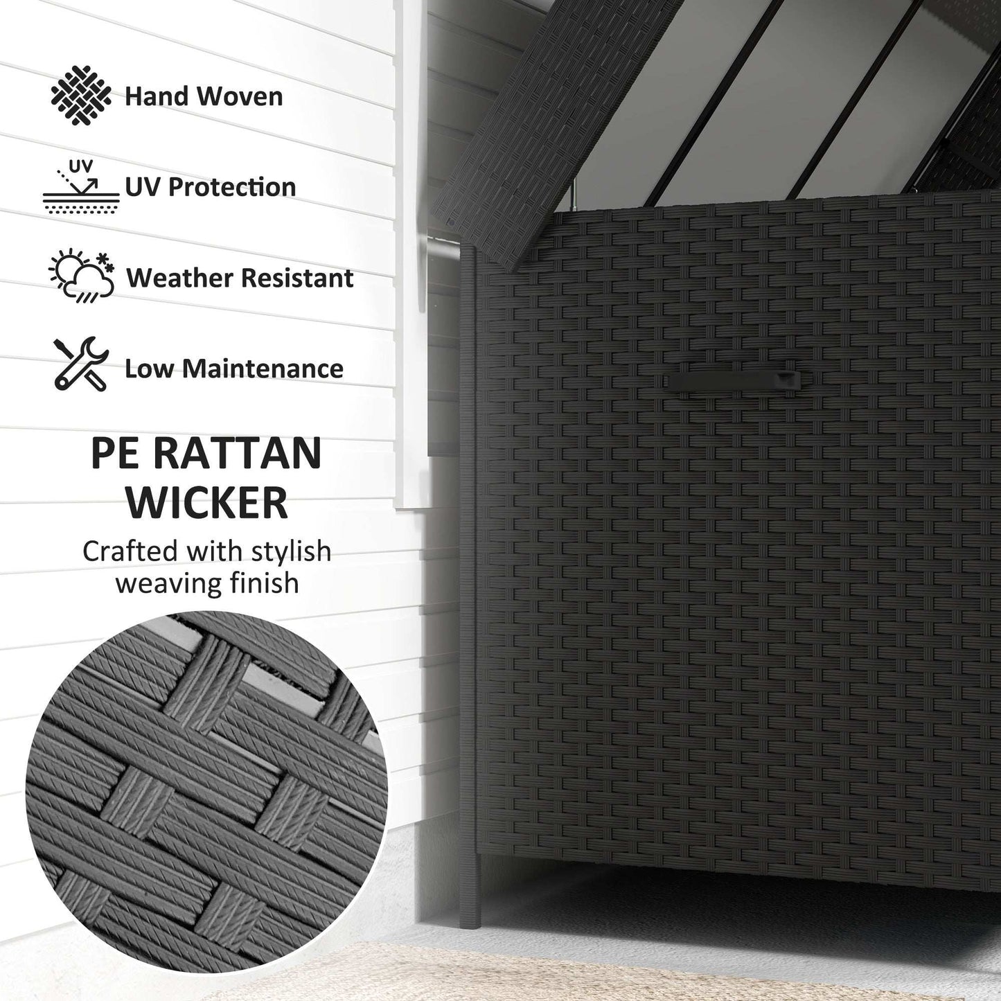 Outsunny 627 L Rattan Outdoor Garden Storage Box - Black