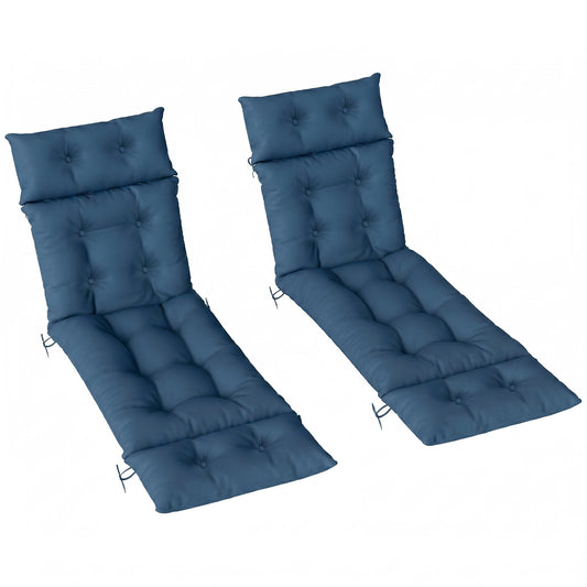 Set of 2 Sun Lounger Cushions | 190x56x10cm | High-Resilience PP Foam | UPF20+ | Fade & Splash Resistant | 220gsm Polyester | 6 Tie Fastenings | Navy Blue