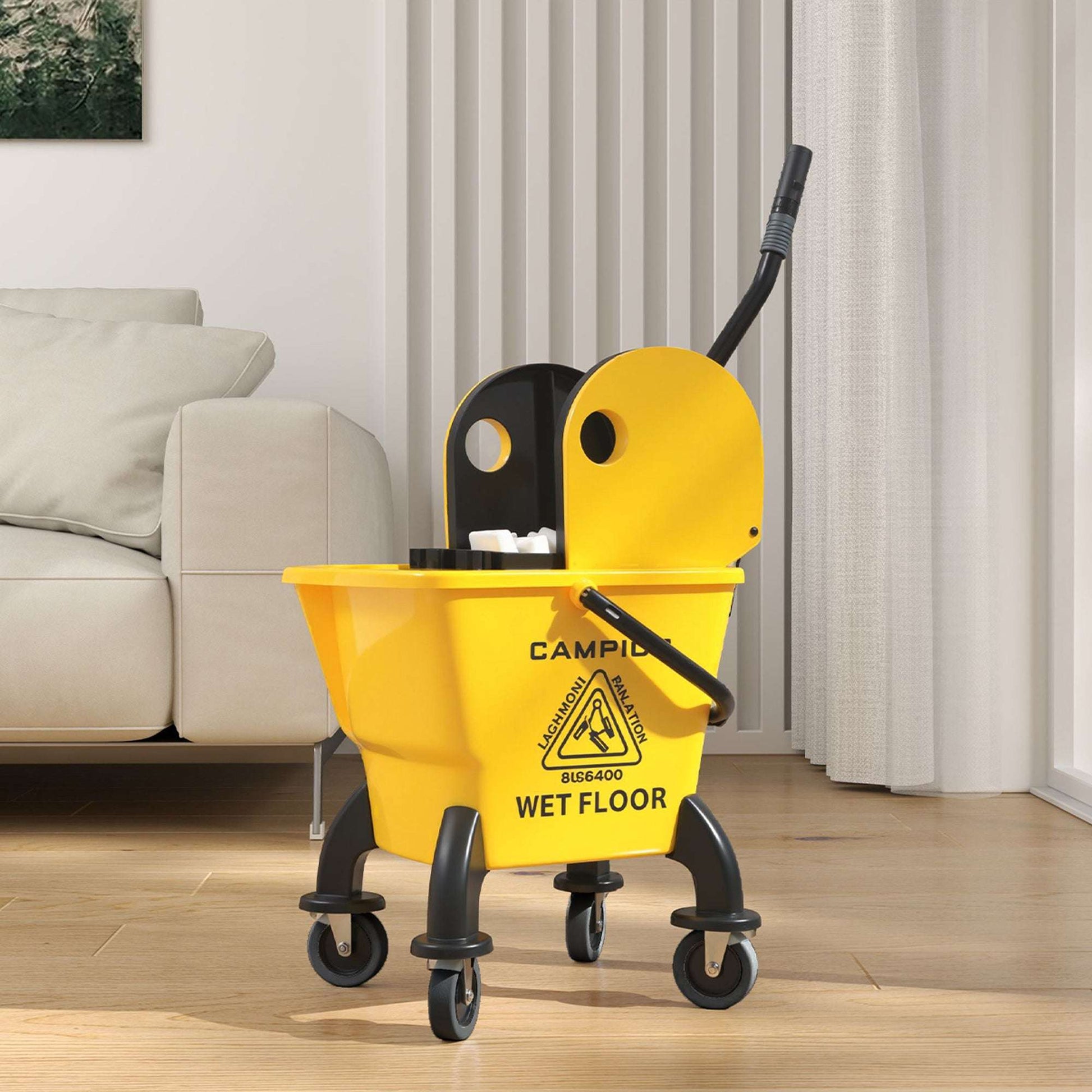 26 Litre Mop Bucket, with Wringer and Mop - Yellow