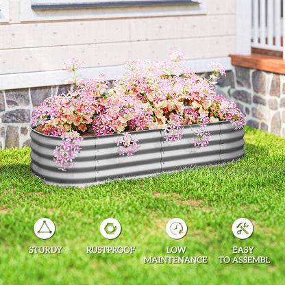 Flexible Galvanised Steel Raised Garden Bed | Safety Rubber Edging | Open Bottom | Configurable Round Oval or Oblong | 150x62x30cm | For Flowers Herbs & Succulents | Silver