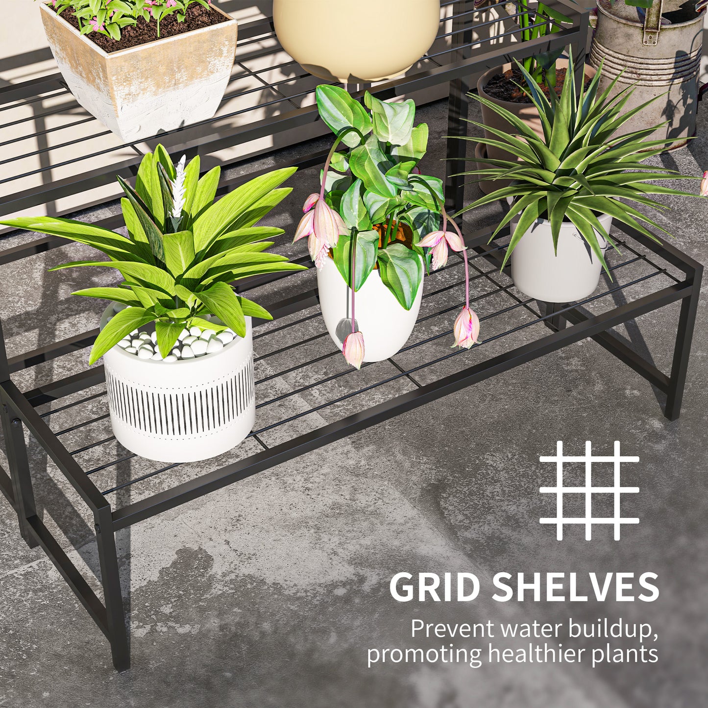 3-Tier Metal Plant Stand, Modern Ladder Shelf Flower Pot Holder for Indoor Outdoor, Display Shelf Rack for Garden Patio Balcony, Black