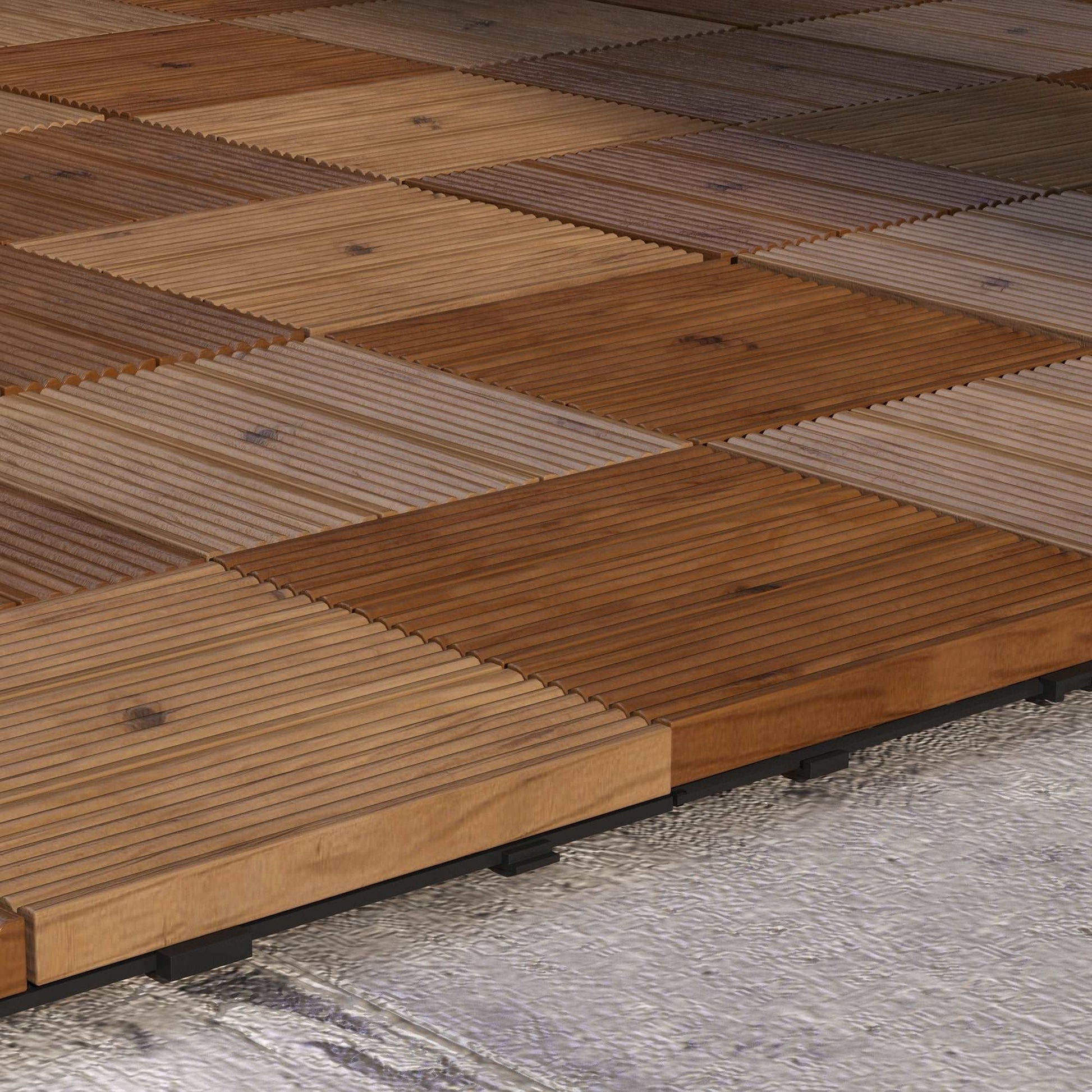27 Pcs Wooden Interlocking Decking Tiles, 30 x 30 cm Anti-slip Outdoor Flooring, 0.81㎡ per Pack, All Weather Use for Patio, Balcony, Terrace, Hot Tub, Brown