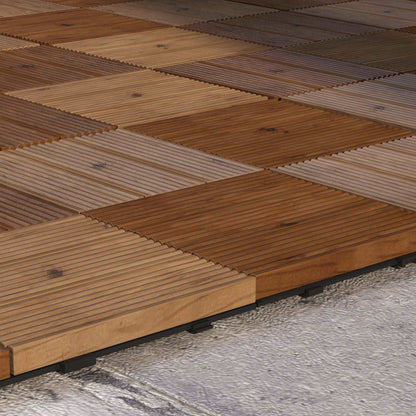 27 Pcs Wooden Interlocking Decking Tiles, 30 x 30 cm Anti-slip Outdoor Flooring, 0.81㎡ per Pack, All Weather Use for Patio, Balcony, Terrace, Hot Tub, Brown