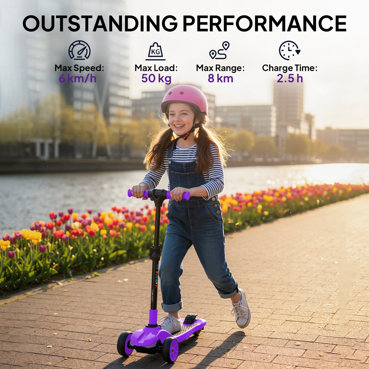 AIYAPLAY Three-Wheel Foldable Electric Scooter for Kids Aged 6-10 Years, Purple / Yellow / Pink / Blue
