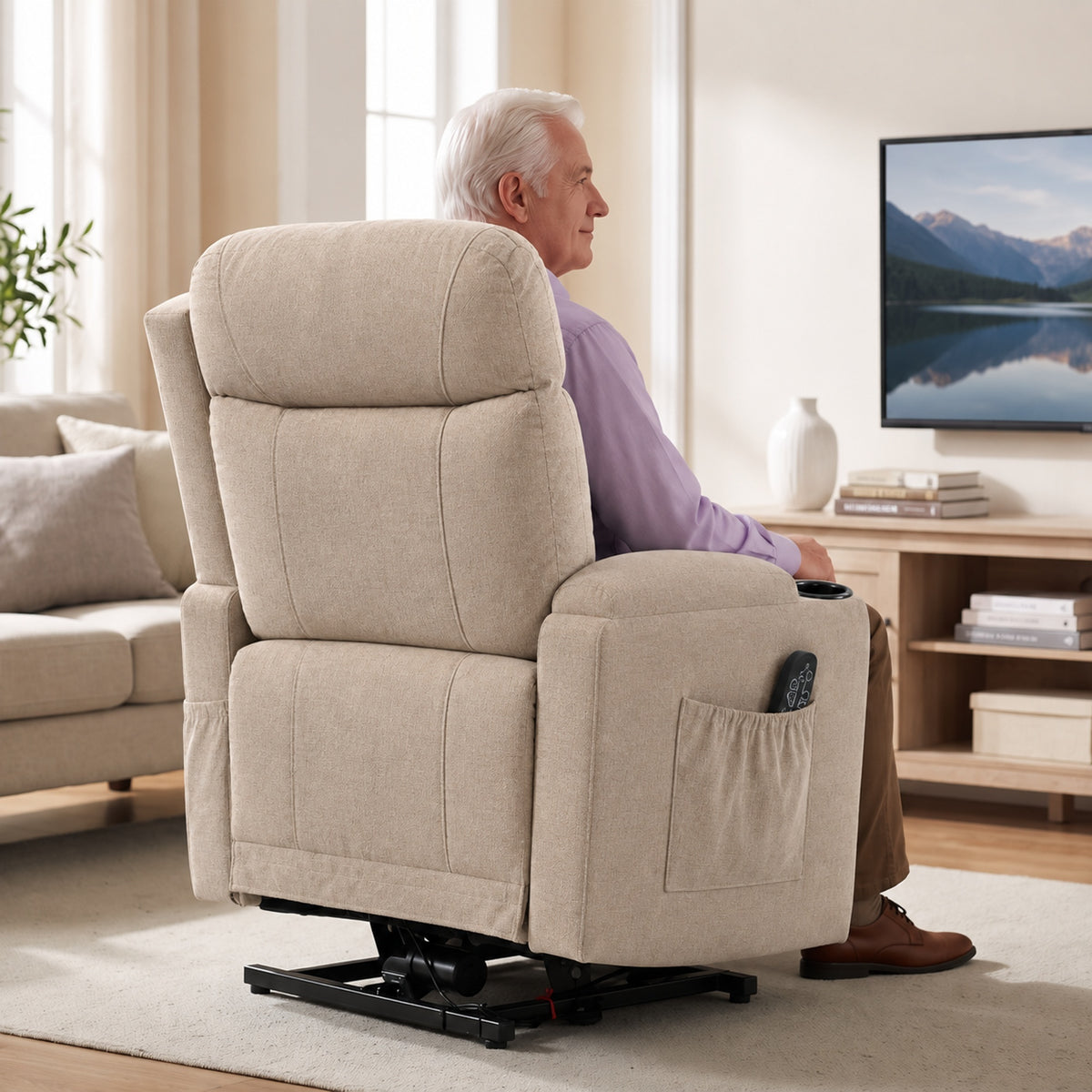 Electric Riser Recliner Chair | 45° Lift, 150° Recline, Massage & Lumbar Heat | USB-A/USB-C, Cup Holders | Beige, Brown or Grey