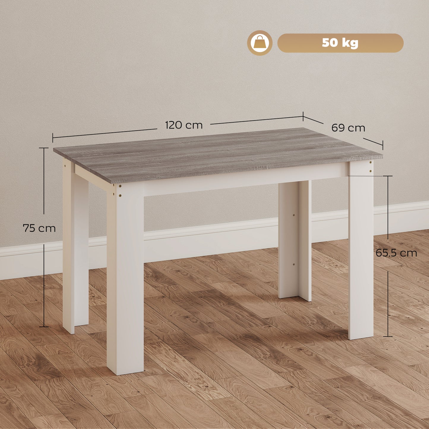 Dining Table for 4-6 | Wood-Effect Melamine Top | Triangular Legs | Water-Resistant | 50kg | Grey