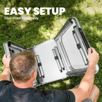 3ft Folding Camping Picnic Table | Tri-Fold | 90x40cm | Water Repellent MDF Top | Mesh Storage Layer | Carry Bag | 35kg | Cream White