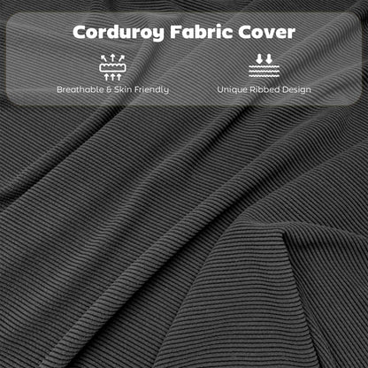 Set of 4 Folding Corduroy Chairs | High Back | Padded Seat & Back | Steel Frame | 120kg | No Assembly | Dark Grey