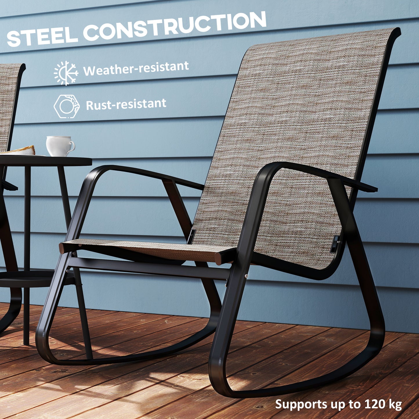 Outsunny Garden Rocking Chair, Ergonomic Outdoor Rocking Chair with Armrests, High Backrest, Steel Frame Relaxing Rocker Armchair Seat