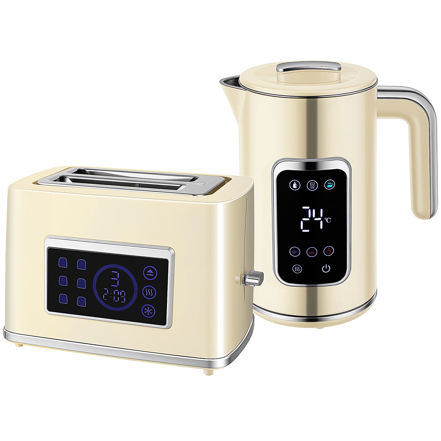 Touch Screen Kettle and Toaster Set - Cream / Grey / Black