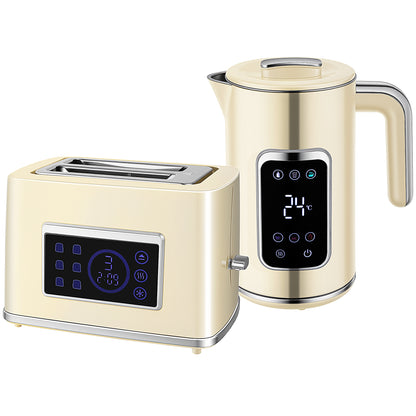 Touch Screen Kettle and Toaster Set - Cream / Grey / Black