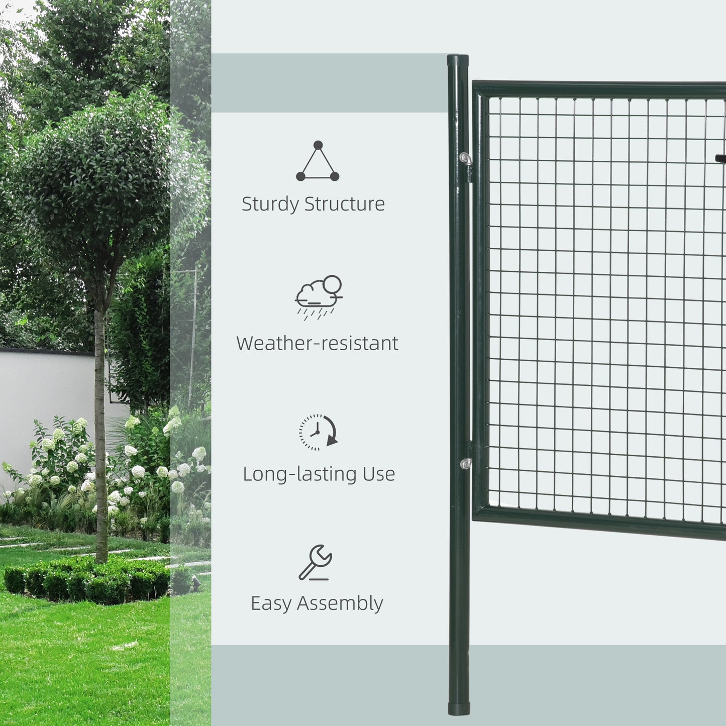Green Steel Garden Gate with Lock and 3 Keys 97 x 150cm, Green