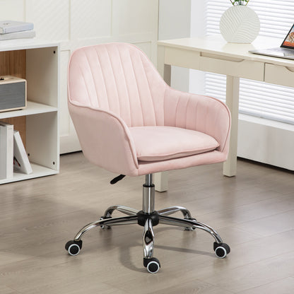 Retro Vintage Style Velvet-Feel Tub Office Chair, with Seat Cushion - Pink