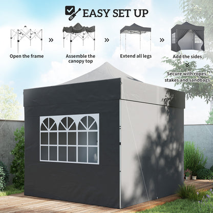 3x3m Heavy-Duty Peak-Top Pop-Up Gazebo | 420D UPF50+ Oxford Fabric | 4 Removable Sidewalls | Zipper Door & Windows | 3-Height Adjustment | 8 Drainage Holes | 4 Sandbags, 4 Guy Ropes & 8 Stakes | Wheeled Carry Bag | Dark Grey