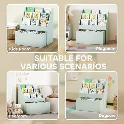 AIYAPLAY Bookcase for Kids with Shelves, Drawer, Bookcase for Bedroom, Playroom, Green / Grey / Pink