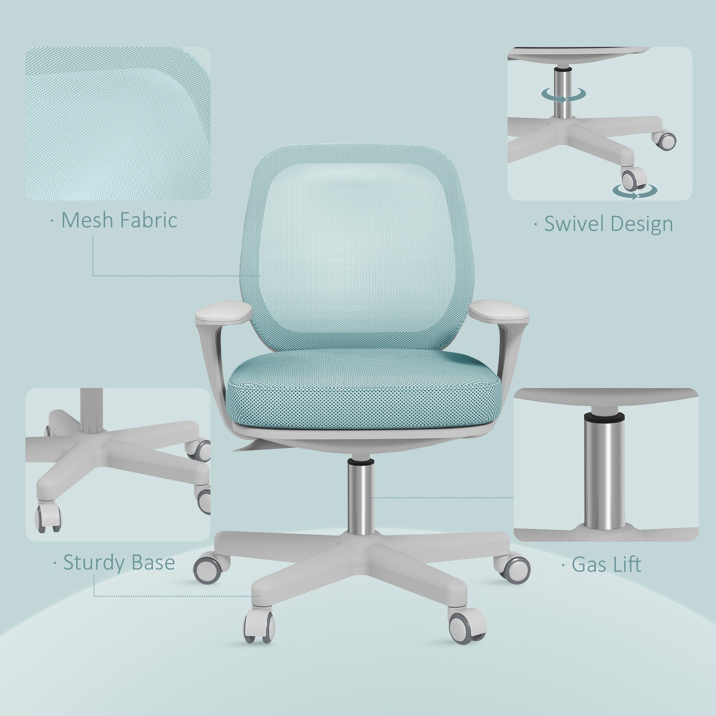 Mesh Back Office Chair | Height Adjustable 44–56cm | 120kg Capacity | Castor Wheels | Light Green