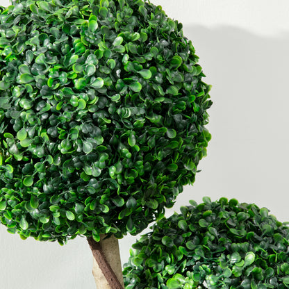 Set of 2 Artificial Boxwood Ball Topiary Trees | 3-Ball Design | 90cm | Dark Green
