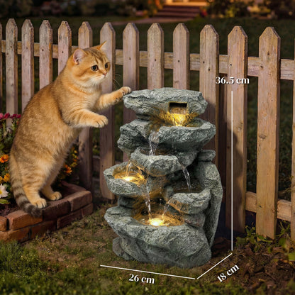 Compact 6-Tier Rock Design Garden Fountain | LED Lights | Adjustable Pump | Grey | 36.5cm