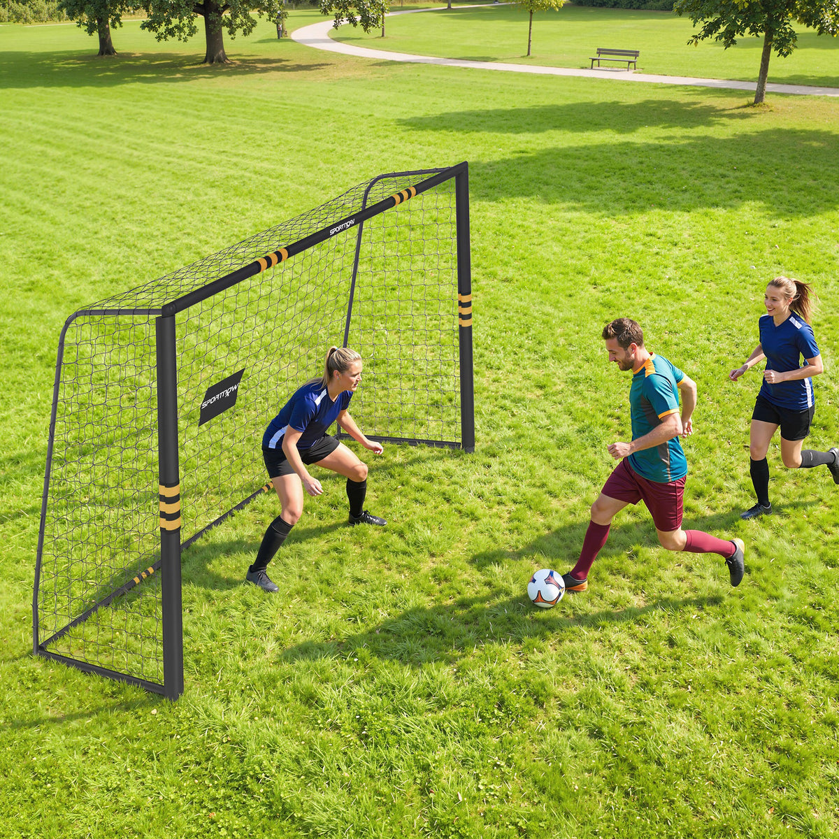 10 x 6.5ft Football Goal | Metal Frame | EPE Foam Padding | PE Net | Ground Stakes | Garden & Park Training | Yellow