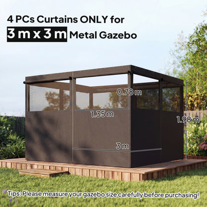 Set of 4 Replacement Gazebo Curtains Sidewalls | UPF30+ Polyester | Roll-Up Mesh Windows | Double-Sided Zip | O-Rings Included | Fits Most 3x3m Gazebos | 300x198cm | Dark Grey