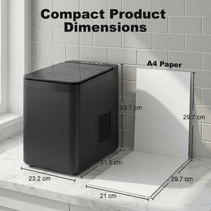 Countertop Ice Maker Machine – 9 Cubes in 7 Mins, 12kg/24hr, 1.5L Tank, Touchscreen, Self-Cleaning, 2 Bullet Sizes, Quiet 46dB – Black