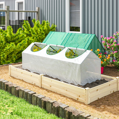 Outsunny Mini Greenhouse | 180 × 60 × 60cm White PE Grow House | 3 Zipped Roll-Up Windows | Steel Frame & 10cm Bury-In Edges