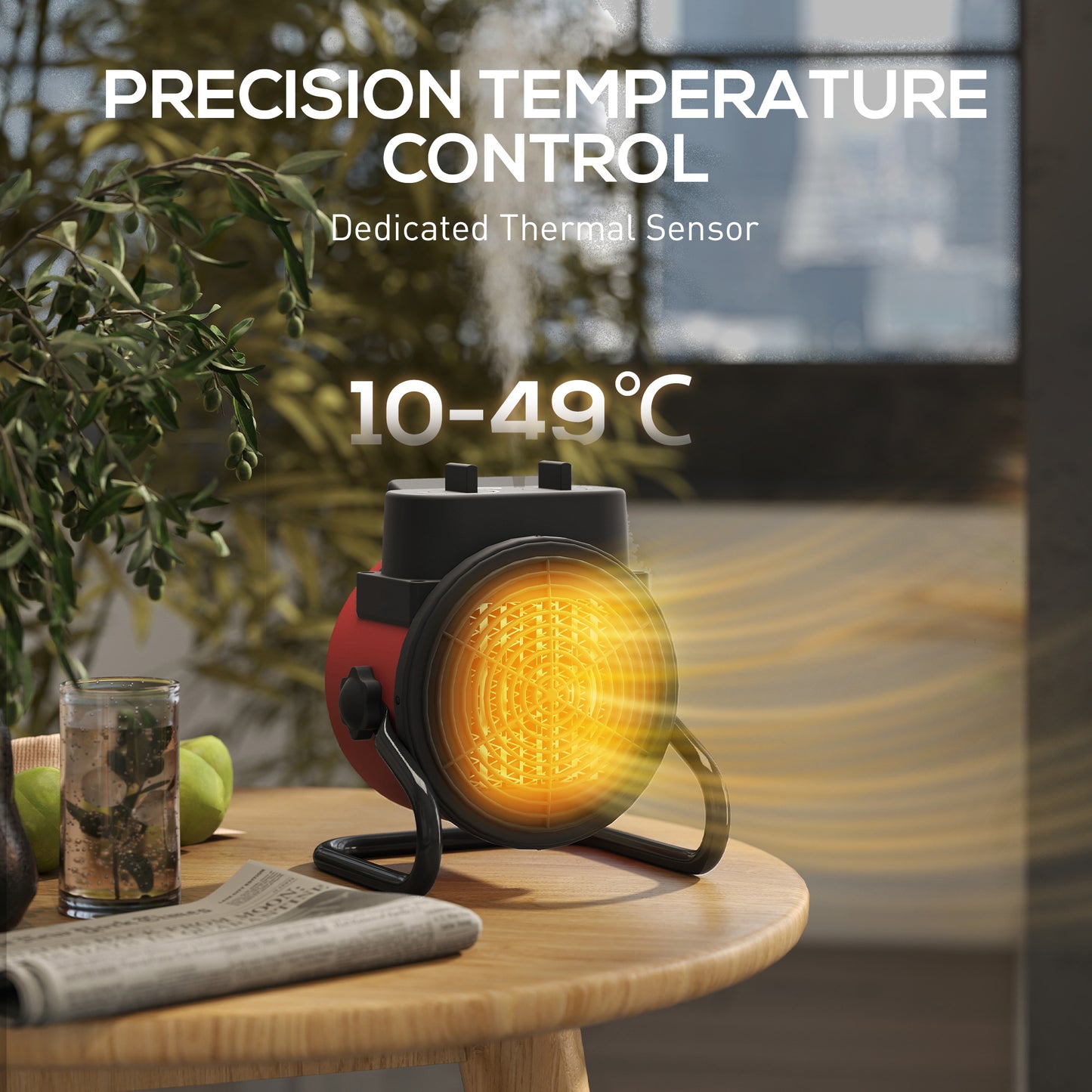 2000W Portable Ceramic Electric Heater with Fan - Red / Black