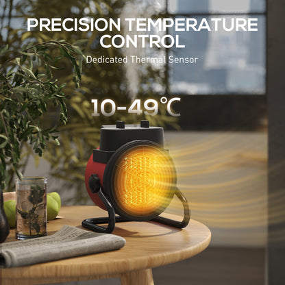 2000W Portable Ceramic Electric Heater with Fan - Red / Black