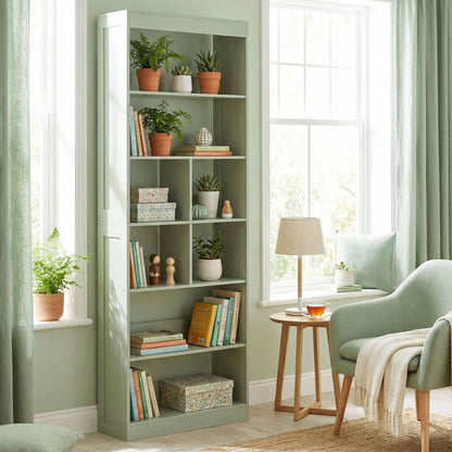6-Tier Bookcase | 4 Open Shelves & 4 Cubes | 180cm Tall | Anti-Tip Hardware & Back Baffles | Water & Scratch-Resistant Melamine | 35kg Total 5kg Per Tier | 68x24x180cm | Bean Paste Green