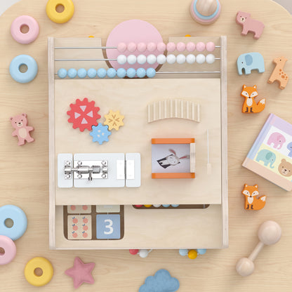 Wooden Baby Walker | Detachable Double-Sided Activity Board, Push-Along Learning Toy with Storage | 1-3 Years | Natural Finish