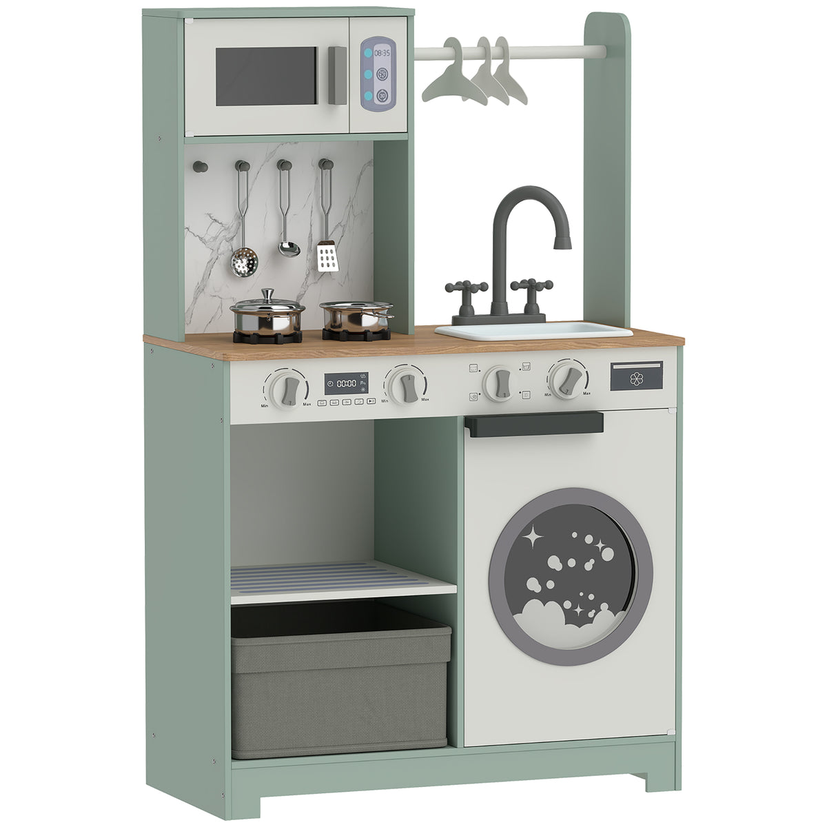 Kids Play Kitchen Playset | Stove, Sink, Microwave & Laundry | Sound Knobs | Ice Maker | 5-Piece Accessories | Ages 3–6 | Green