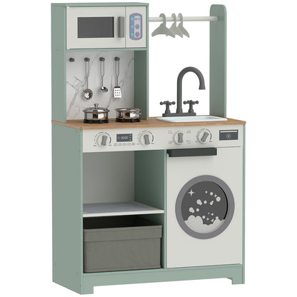 Kids Play Kitchen Playset | Stove, Sink, Microwave & Laundry | Sound Knobs | Ice Maker | 5-Piece Accessories | Ages 3–6 | Green