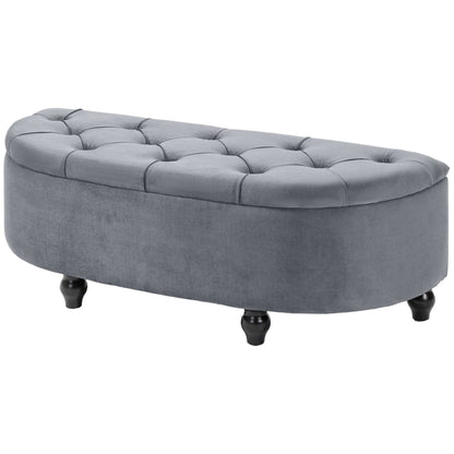 Semi-Circle Bed End Bench Ottoman W/ Storage Tufted Upholstered Accent Seat Footrest Stool with Rubberwood Legs for Bedroom & Entryway
