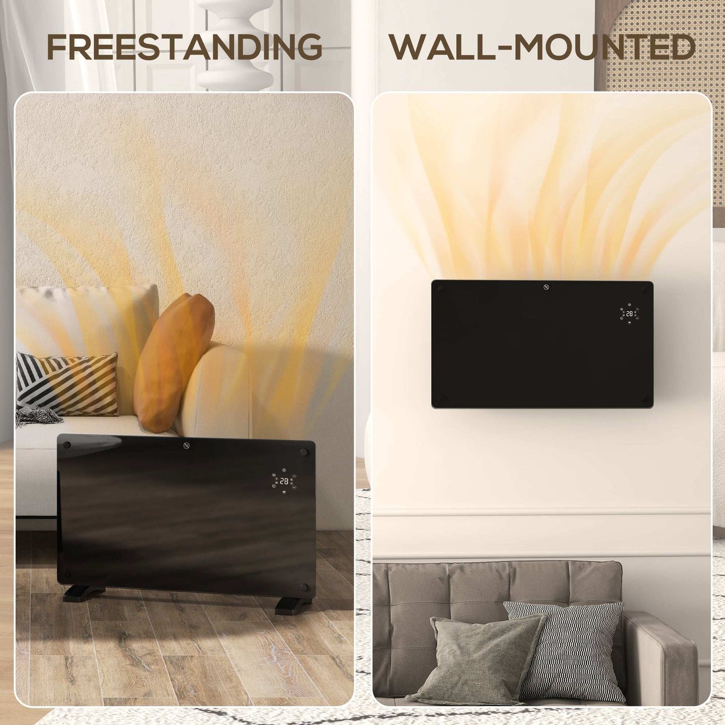 Electric Wifi Smart App 1500W Panel Heater Radiator, Freestanding or Wall Mounted Convector Space Heater, 24Hr 7 Day Timer, Adjustable Thermostat