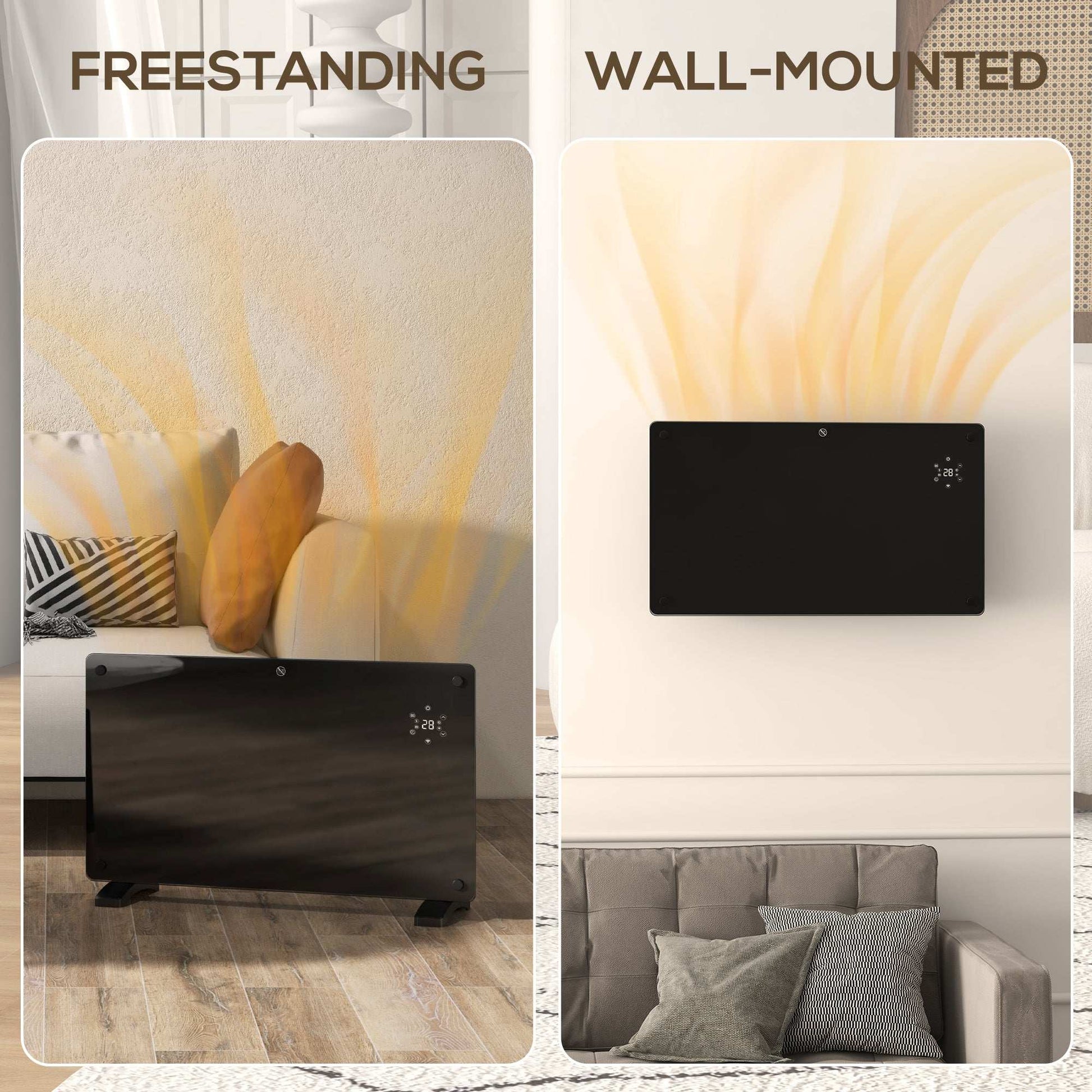 Electric Wifi Smart App 1500W Panel Heater Radiator, Freestanding or Wall Mounted Convector Space Heater, 24Hr 7 Day Timer, Adjustable Thermostat