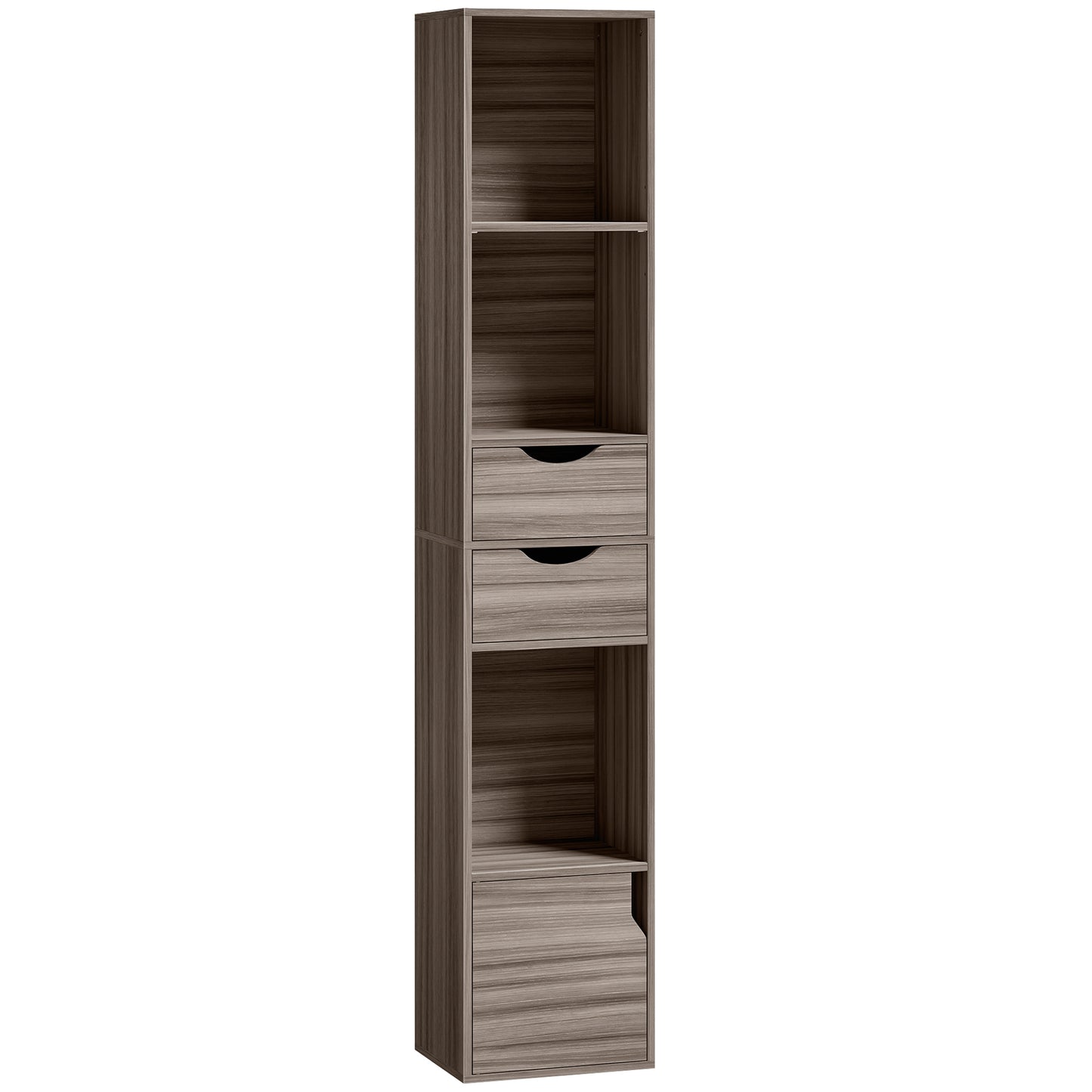 Bookcase with Drawers Adjustable Shelf Bookshelf with 2 Drawers and Cabinet 158cm, White / Grey