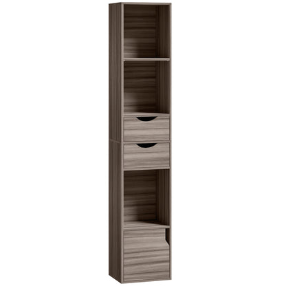 Bookcase with Drawers Adjustable Shelf Bookshelf with 2 Drawers and Cabinet 158cm, White / Grey