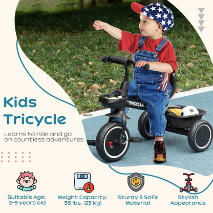 AIYAPLAY Kids Trike for 2-5 Years with Adjustable Seat, Pedal, Baskets