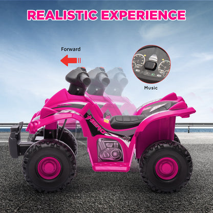 AIYAPLAY 6V Kids Electric Quad Bike w/ Music, Forward Function, for 2-6 Years, Pink - Black
