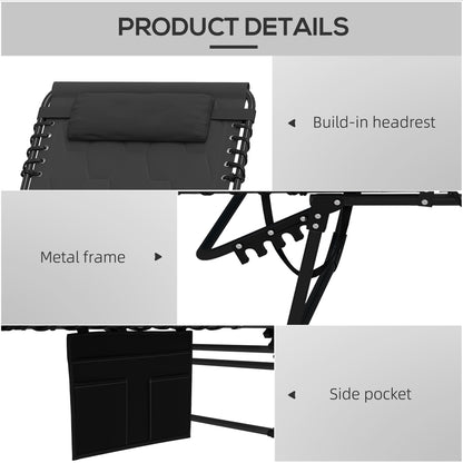 Outsunny Padded Sun Lounger, with Five-Position Reclining Back - Black