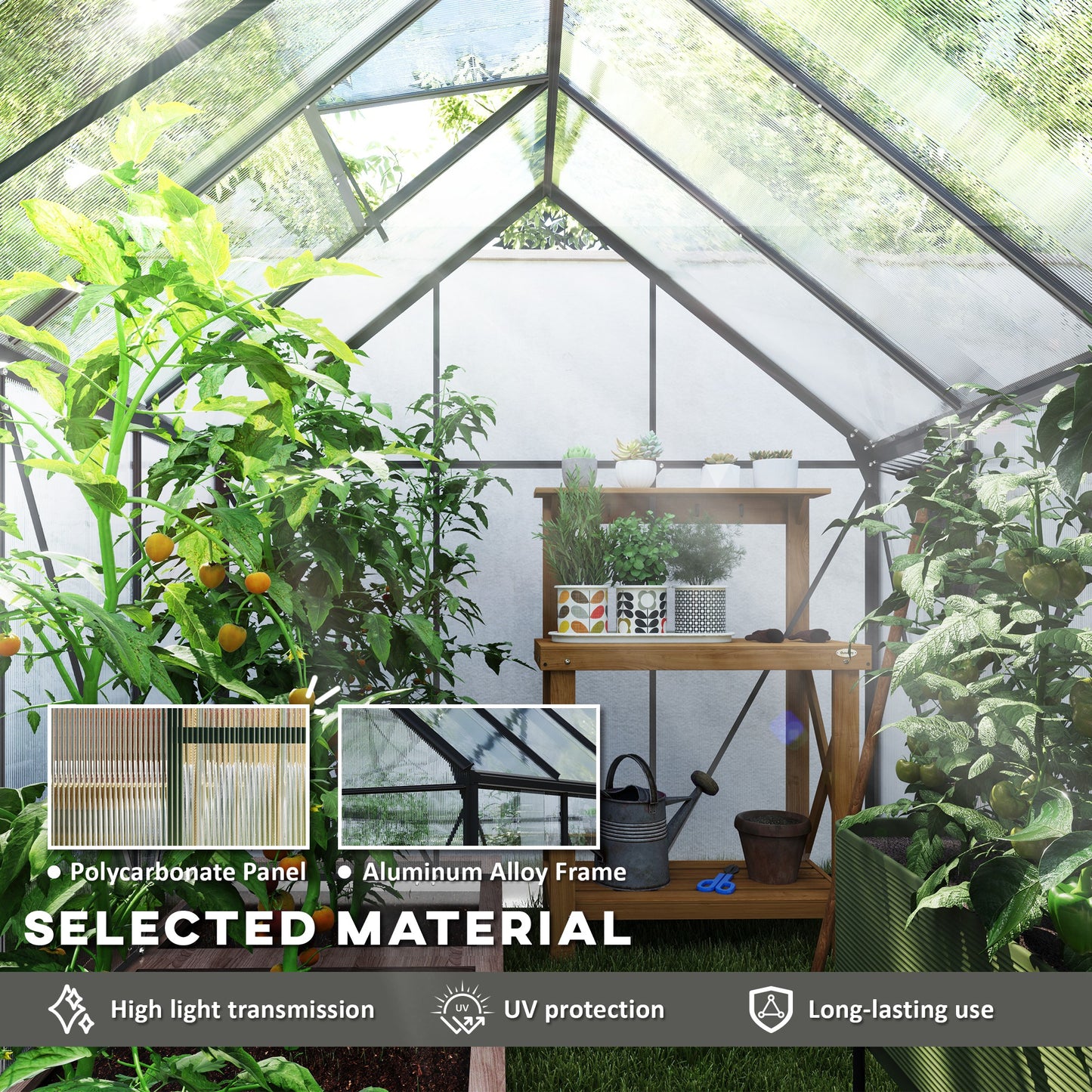 Outsunny 190 x 253 cm Walk-In Polycarbonate Greenhouse - Dark Grey