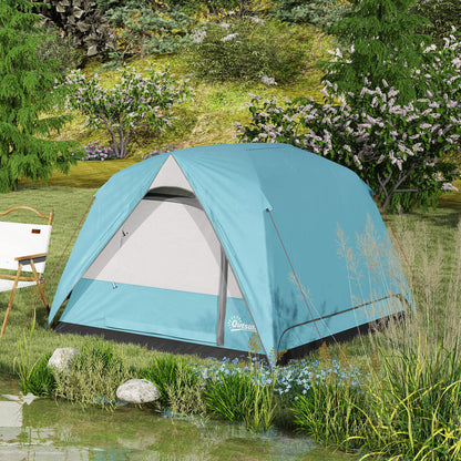 3-4 Person Camping Tent, Easy Set Up Waterproof Dome Tent with Sewn-in Groundsheet, Mesh Windows, Pocket and Hook for Camping, Light Blue