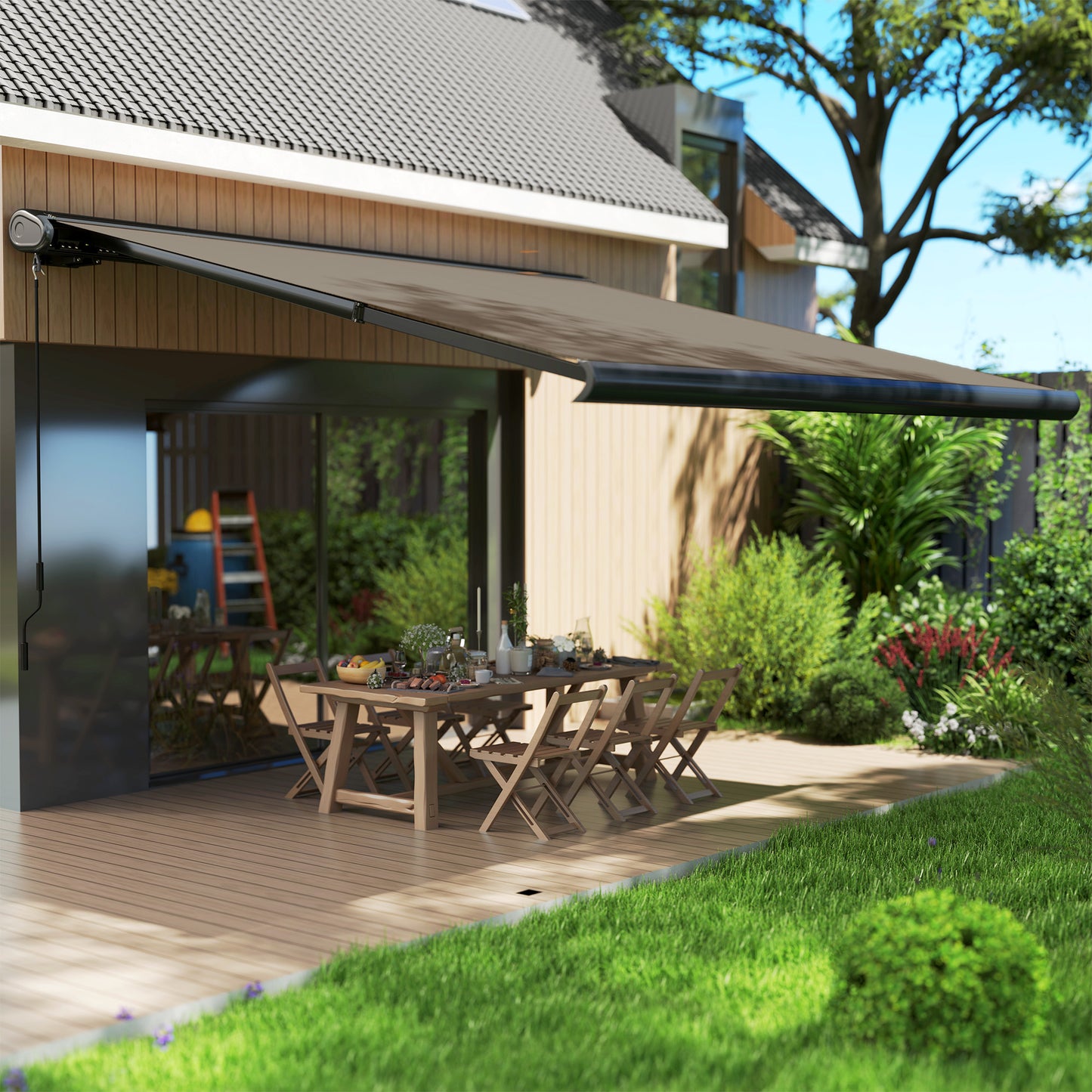 3.5 x 3 m Electric Awning with Remote Controller, Aluminium Frame DIY Retractable Awning, UV50+ Sun Shade Canopy Patio Deck Door Window,