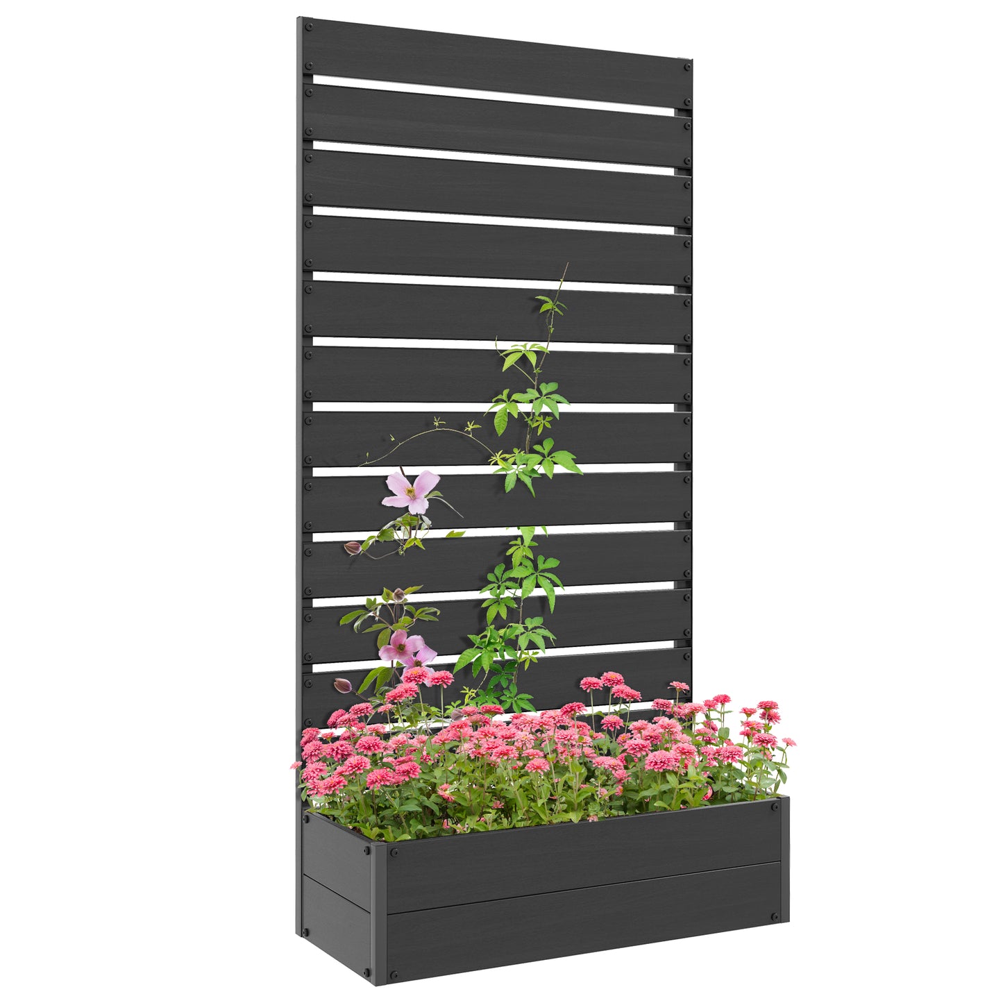 Raised Bed for Garden, Planter with Trellis for Climbing Plants, Vines, Planter Box with Drainage Gap, Black