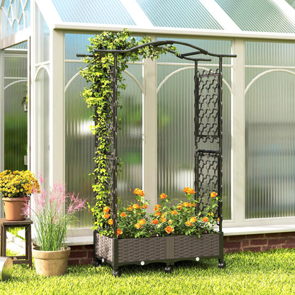 Raised Garden Bed on Wheels with Arch & Side Trellis | 2 Planter Boxes 48L Total | PE-Coated Steel | 8 Drainage Holes | 6 Wheels | 10kg per Box | 102x40x155cm | Black
