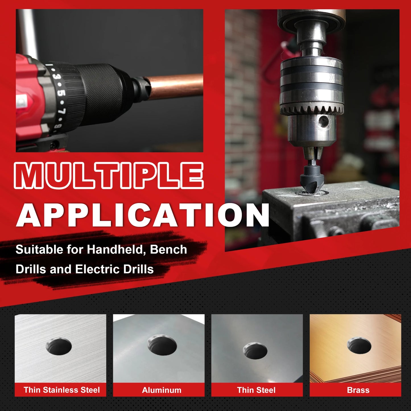 EZARC 5 Piece Countersink Drill Bit Set for Metal, 1/4 Inch Hex Shank Countersunk Bits 82 Degree 5 Flute, 1/4” 3/8” 1/2” 5/8” 3/4”