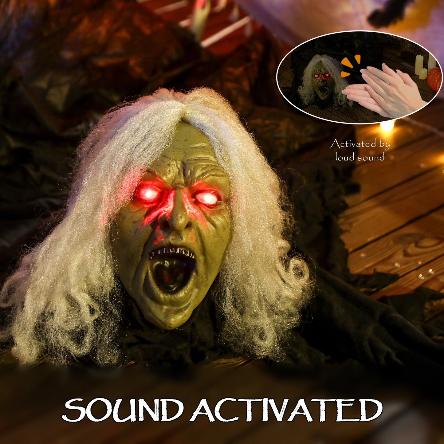 183 cm Life Size Halloween Animated Crawling Zombie with Glowing LED Eyes, Scary Halloween Decorations, Battery Operated, Indoor Outdoor Party Props
