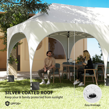 3x6m Peak-Top Pop-Up Party Gazebo | 15-20 People | UPF30+ 210D Oxford Fabric | 6 Sidewalls | 4 Windows & 2 Zipper Doors | 3 Height Settings | 12 Drainage Holes | Stakes, Ropes & Sandbags | Carry Bag | Light Grey & White